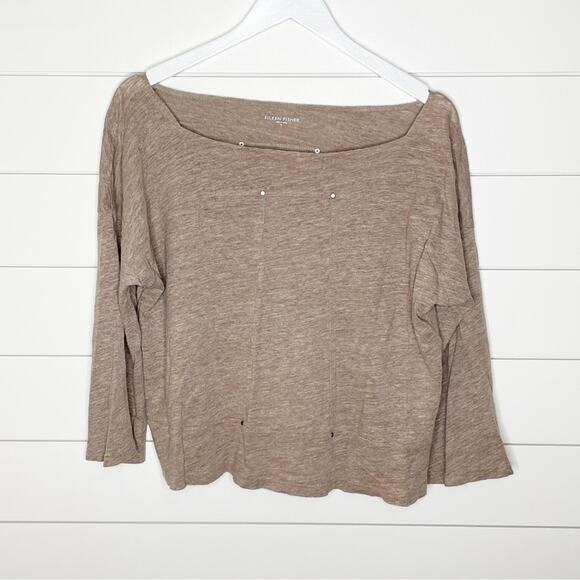 Eileen Fisher Tops - Eileen Fisher Marled Linen Wide Neck Studded Top Brown Size Small